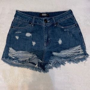 High waisted jean distressed shorts size 7/28